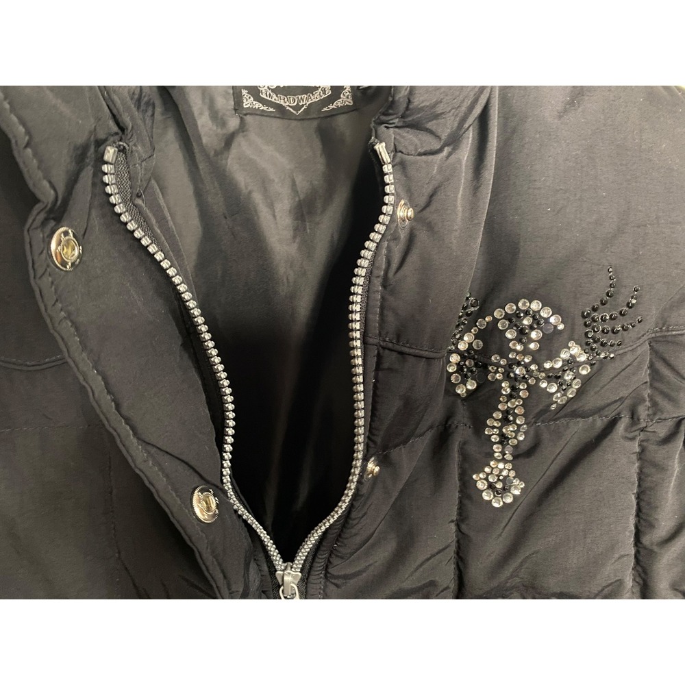 Cowgirl Hardware Womens XL Black Puffer Vest Rhinestone Cross Wings Western Zip - Picture 5 of 8